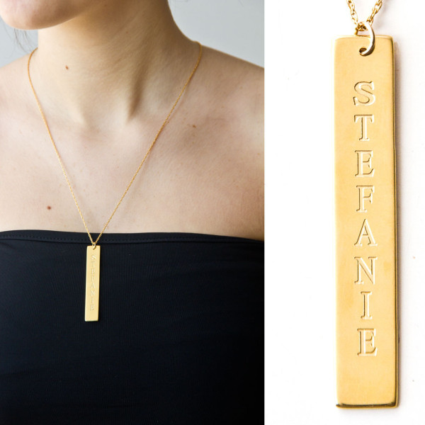 Personalisierte Vertical Bar Opulente Halskette in Gold Fill oder Sterling Silber Mode Geschenk Zubehör