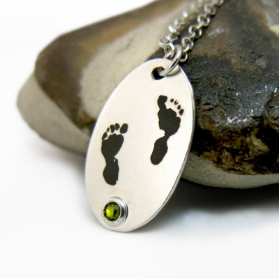 Personalisierte Baby Fußabdruck Halskette - Fußabdruck Namenskette - birthstone Fußabdruck Halskette - New Mommy Halskette - Kind tatsächliche Fußdruck