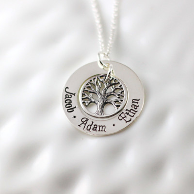 Personalisierte Mutter Schmuck Sterling Silber Stammbaum Baum des Lebens Hand gestempelt Namenshalskette Mommy Halskette Grandmother Schmuck