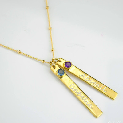 Personalisierte Mutter Halskette mit Kindern Namen - gravierte Edelstein Bar Halskette - birthstone Halskette - Name Bar mit Edelstein Halskette