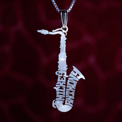 Saxophon Kettenanhänger - Sterling Silber 925 oder 14 karätigem Gold - personalisierte Saxophon Namenskette - Sterling Saxophon Anhänger - 14k.
