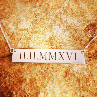 Silberbarren Halskette Sterling Silber Reck Datum Text Name Initial gravieren Römische Ziffer Halskette - personifizierte Bar Halskette