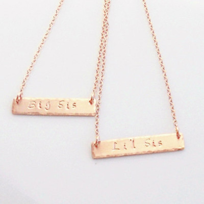 Sissy Liebe - großes SIS - Little Sis Halskette Set - Rose Gold Schwester Halsketten Satz - Amuletten - Bar Halskette - handgestempelt - Geschenk
