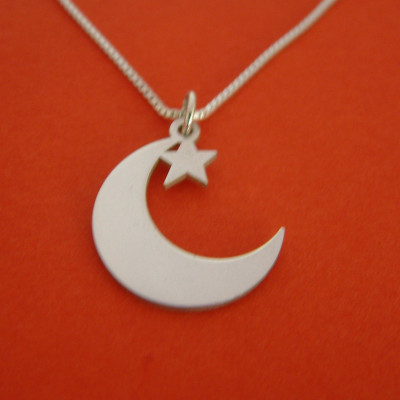 Halbmond und Stern Halskette Silber Half Moon Halskette Islamische Halskette Star Crescent Halskette Arabische Schmuck Stern Crescent Halskette
