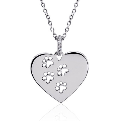 Sterling Silber Katzen Hundetatzen Halskette mit Diamant Akzent GIFT BOXED