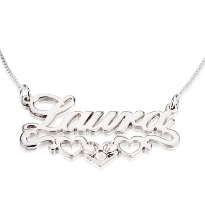 Sterling Silber Name mit 3 heartsNecklace