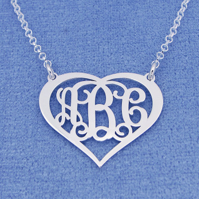 Sterling Silber Personalisierte 3 Initialen Herz Monogramm Halskette Fine Jewelry 1" Wide SM56C