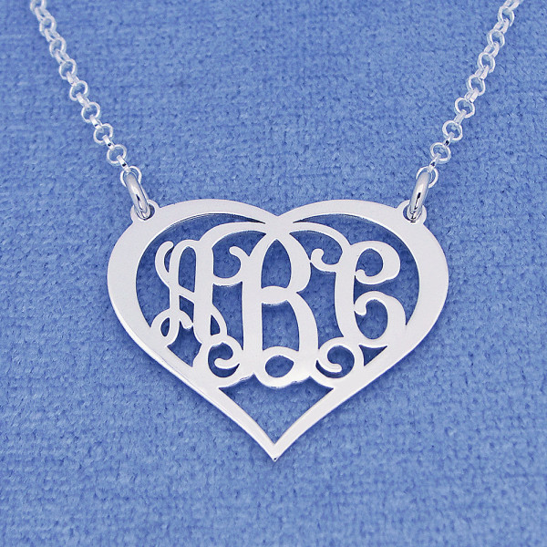 Sterling Silber Personalisierte 3 Initialen Herz Monogramm Halskette Fine Jewelry 1" Wide SM56C