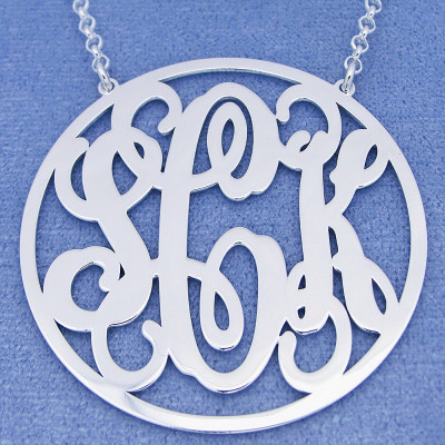 Sterling Silber Personalisierte 3 Initialen große Kreis Monogramm Halskette edlen Schmuck 3 4 Januar Zoll SM45C