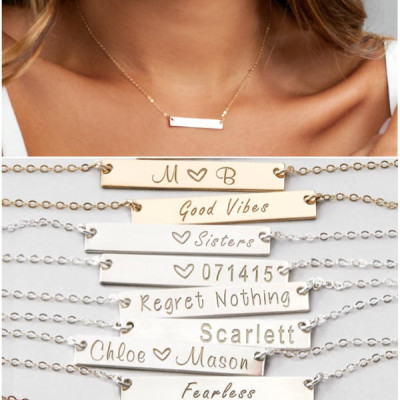 Tiny Namenskette - Bar Halskette Personalisierte - Dainty Delicate Kleine Namensschild - Kindernamen - Mütter Halskette - Rose - Sterling Silber