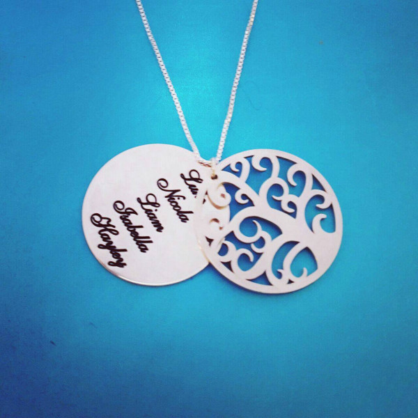 Baum des Lebens Halskette personalisierte Mitteilung Halskette Stammbaum Maßarbeit Halskette Silber Namenskette Mutter Tagesgeschenk - Baby!