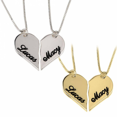 Zwei Halb Herz Halskette - gravierte Halskette - Custom Name Schmuck - Zerbrechliche Herz Anhänger - personalisierte Geschenk - Liebe Schmuck - Paar Geschenk
