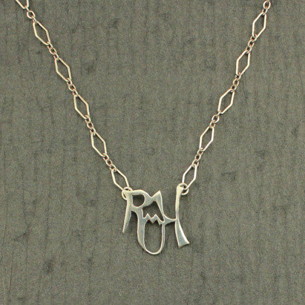 Vintage Sterling Silber Initial Anhänger Buchstaben R M H mit Kette