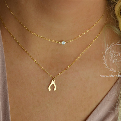Wishbone Diamant Halskette Set - personifizierte Initial Halskette - Brautjunfergeschenke - Geburtstagsgeschenk - Diamant Halskette - Quer Halskette