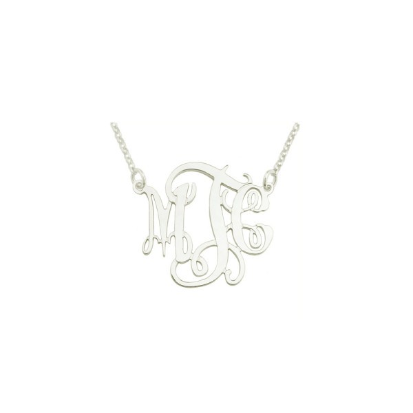mono113w Weiß Rhodium plattiert 1.75" Sterlingsilber elegante Monogramm Halskette