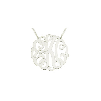 mono137w White Rhodium überzog 2" Sterlingsilber XL Curly Initialen Monogramm Halskette (1 mm)