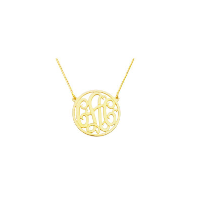 mono43 Gelbes Gold überzogener 1 - 5" Sterlingsilber Kreis Monogramm Halskette