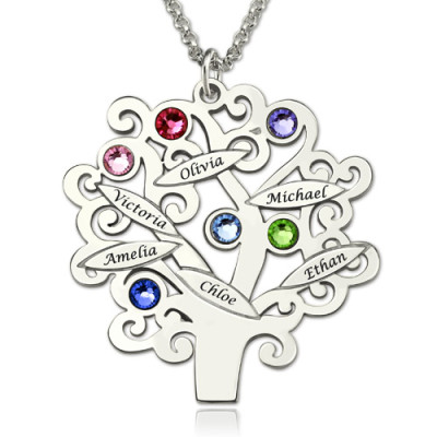 Gravierte Familie Baum Halskette mit GLÜCKSSTEIN Sterling Silber