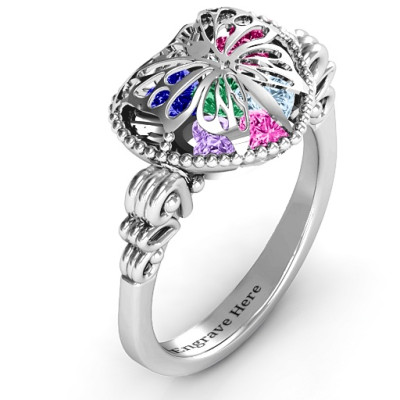 Schmetterling Caged Herz Ring mit Butterfly Wings Band