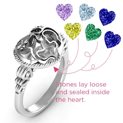 Mutter und Kind Caged Herz Ring mit Butterfly Wings Band