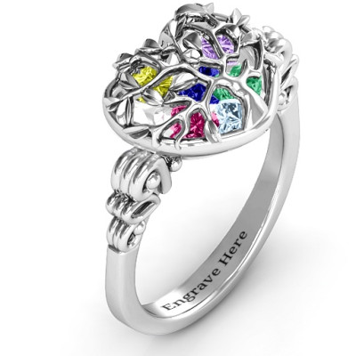Stammbaum Caged Herz Ring mit Butterfly Wings Band