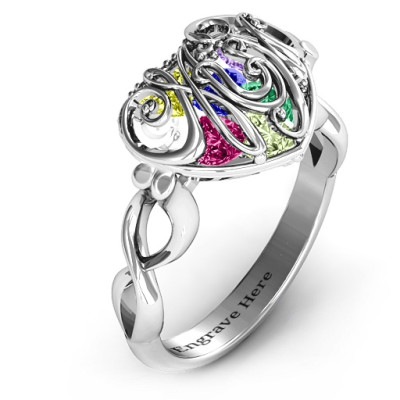 Cursive Mom Caged Herz Ring mit Infinity Band