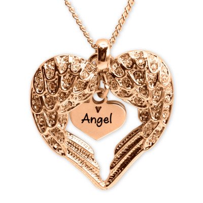personalisierte Engel Herz Halskette mit Herz Einsatz 18ct Rose Gold