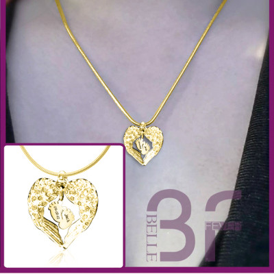 personalisierte Engel Herz Halskette mit Füßen Insert GOLD