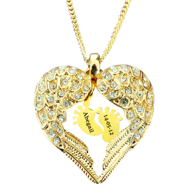 personalisierte Engel Herz Halskette mit Füßen Insert GOLD