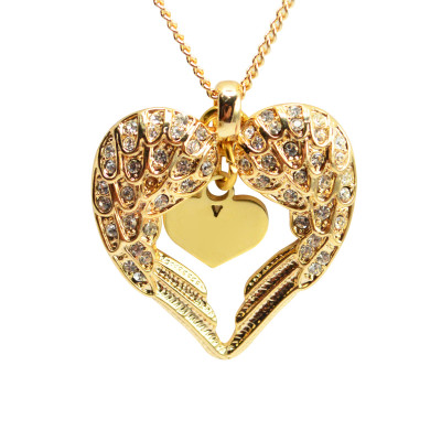 personalisierte Engel Herz Halskette mit Herz Einsatz 18 karätigem Gold überzogen