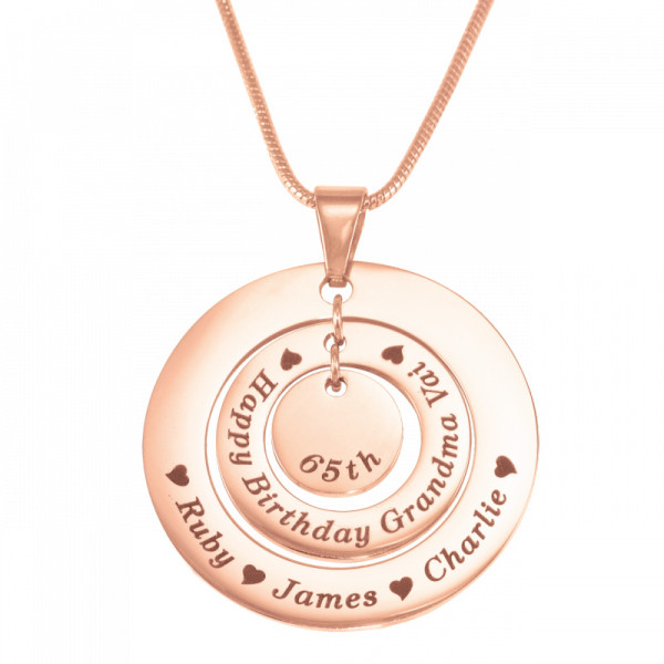personalisierte Kreise der Liebe Halskette 18ct Rose Gold überzogen