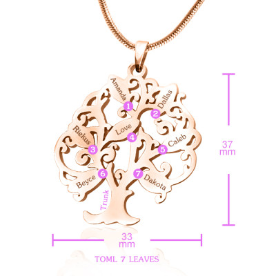 18ct Rose Gold überzogen Baum meines Lebens Halskette 7 personalisierte