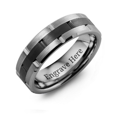 Herren Tungsten & Keramik Grooved Brushed Ring