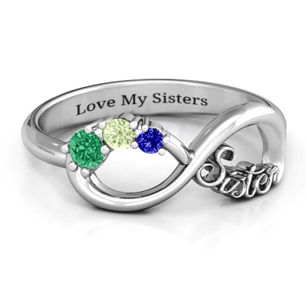 Sterling Silber 2 4 Stein Schwestern Unendlichkeit Ring
