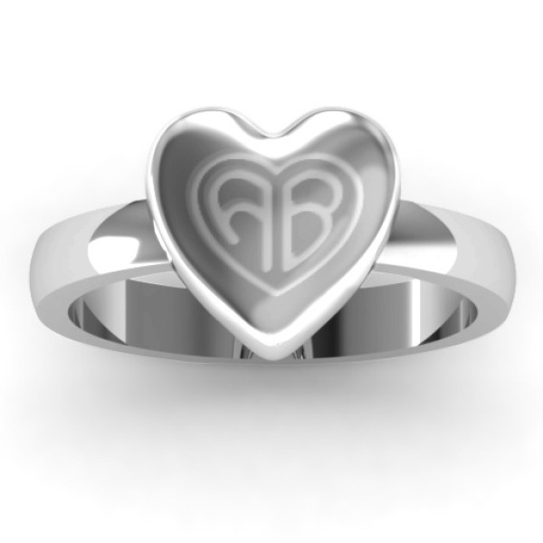 Sterling Silber Große graviertes Monogramm Herz Ring
