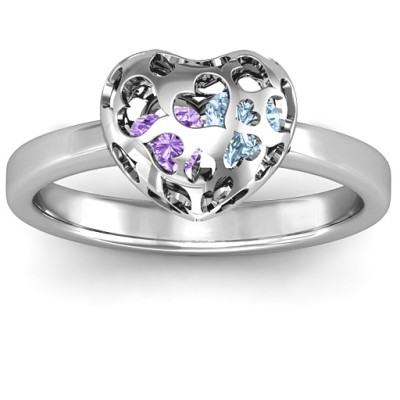Sterling Silber Petite Caged Herz Ring mit 1 3 Steinen