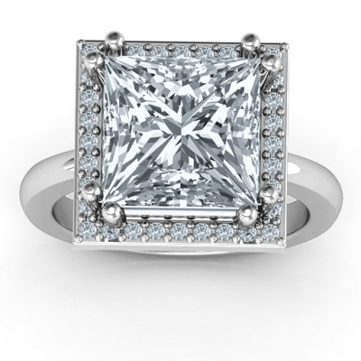 Sterling Silber Princess Cut Cocktail Ring mit Halo