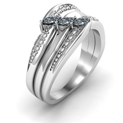 Sterling Silber Schimmernde Triple Marquise Ring