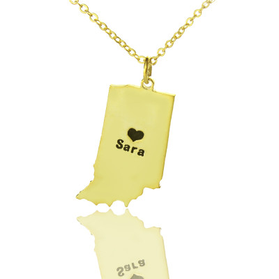 Benutzerdefinierte Indiana State geformte Halskette mit HeartName Gold überzogen