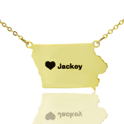 Iowa State USA Karte Halskette mit HeartName Gold überzogen