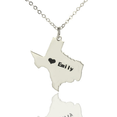 Texas State USA Karte Halskette mit HeartName Silber