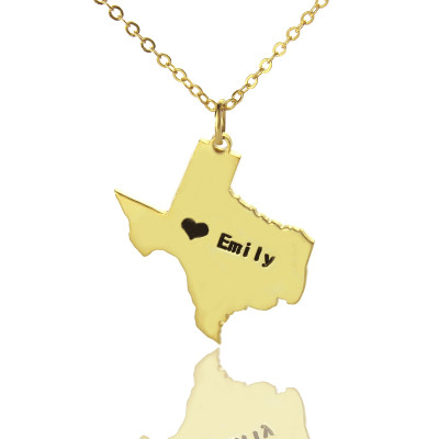 Texas State USA Karte Halskette mit HeartName Gold überzogen