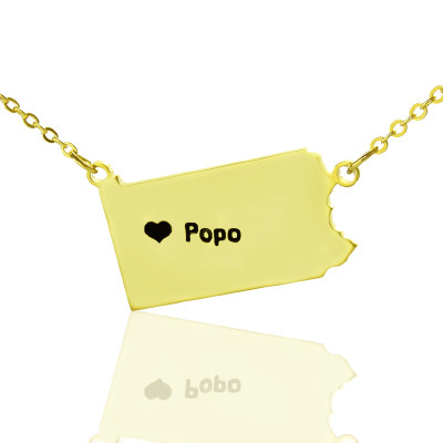 personalisierte PA State USA Karte Halskette mit HeartName Gold überzogen