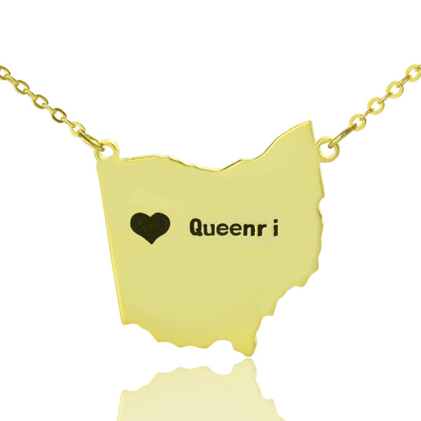 Individuelles Ohio State USA Karte Halskette mit HeartName Gold überzogen