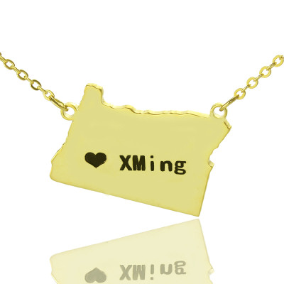 Individuelles Oregon State USA Karte Halskette mit HeartName Gold überzogen