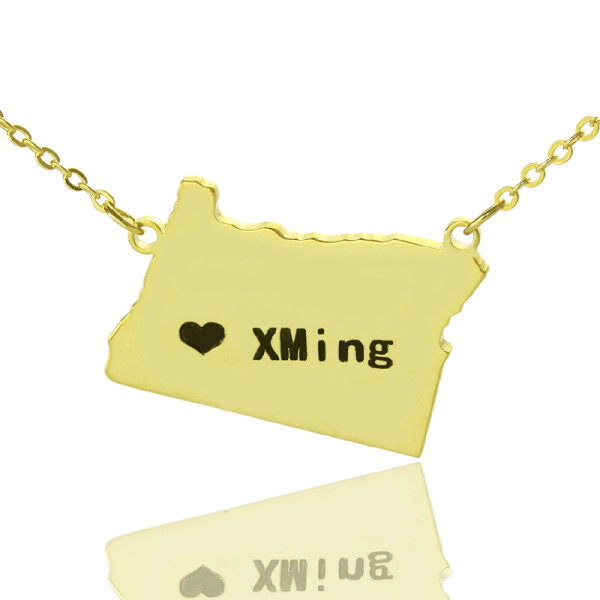 Individuelles Oregon State USA Karte Halskette mit HeartName Gold überzogen