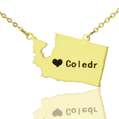 Washington State USA Karte Halskette mit HeartName Gold überzogen