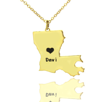 Benutzerdefinierte Louisiana State geformte Halskette mit HeartName Gold überzogen
