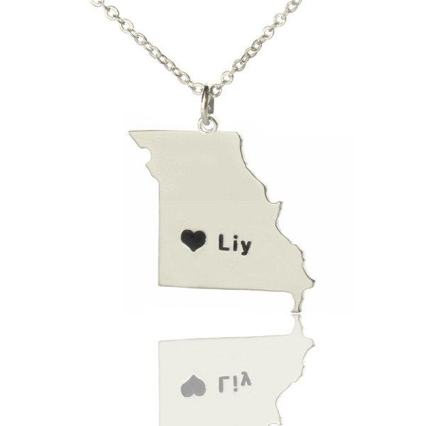 Benutzerdefinierte Missouri State Shaped Halsketten mit HeartName Silber