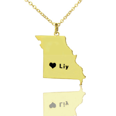 Benutzerdefinierte Missouri State geformte Halskette mit HeartName Gold überzogen